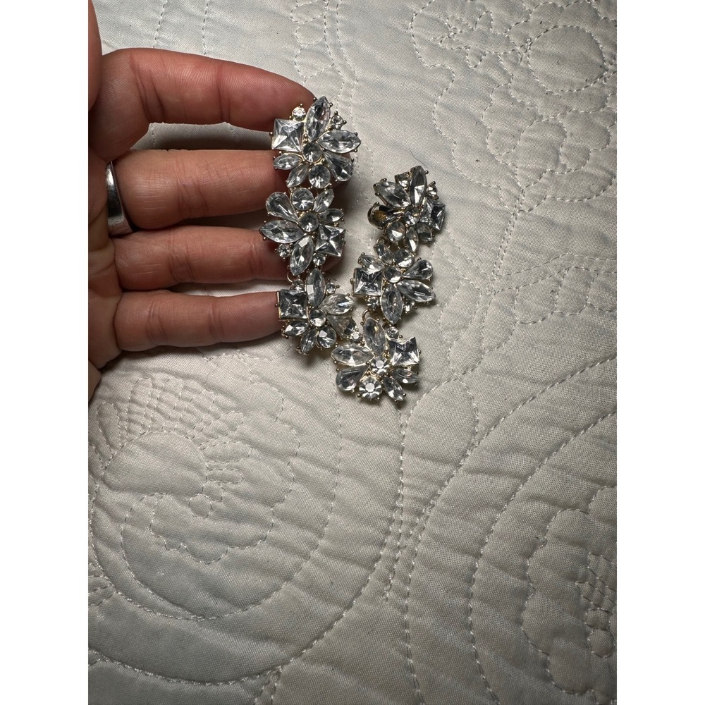 Floral Crystal Drop Earrings Womens OS Clear Gold Statement